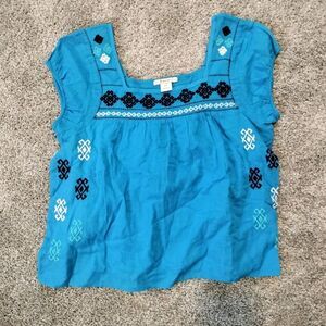 Blue Ariat Embroidered Cowgirl Boho Gauzy Glorious Top Blouse Size Small